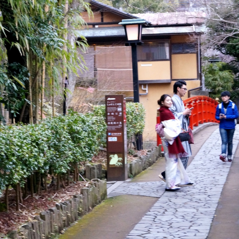 Прогулку в традицонной одежде любят и молодые люди; Сидзуока